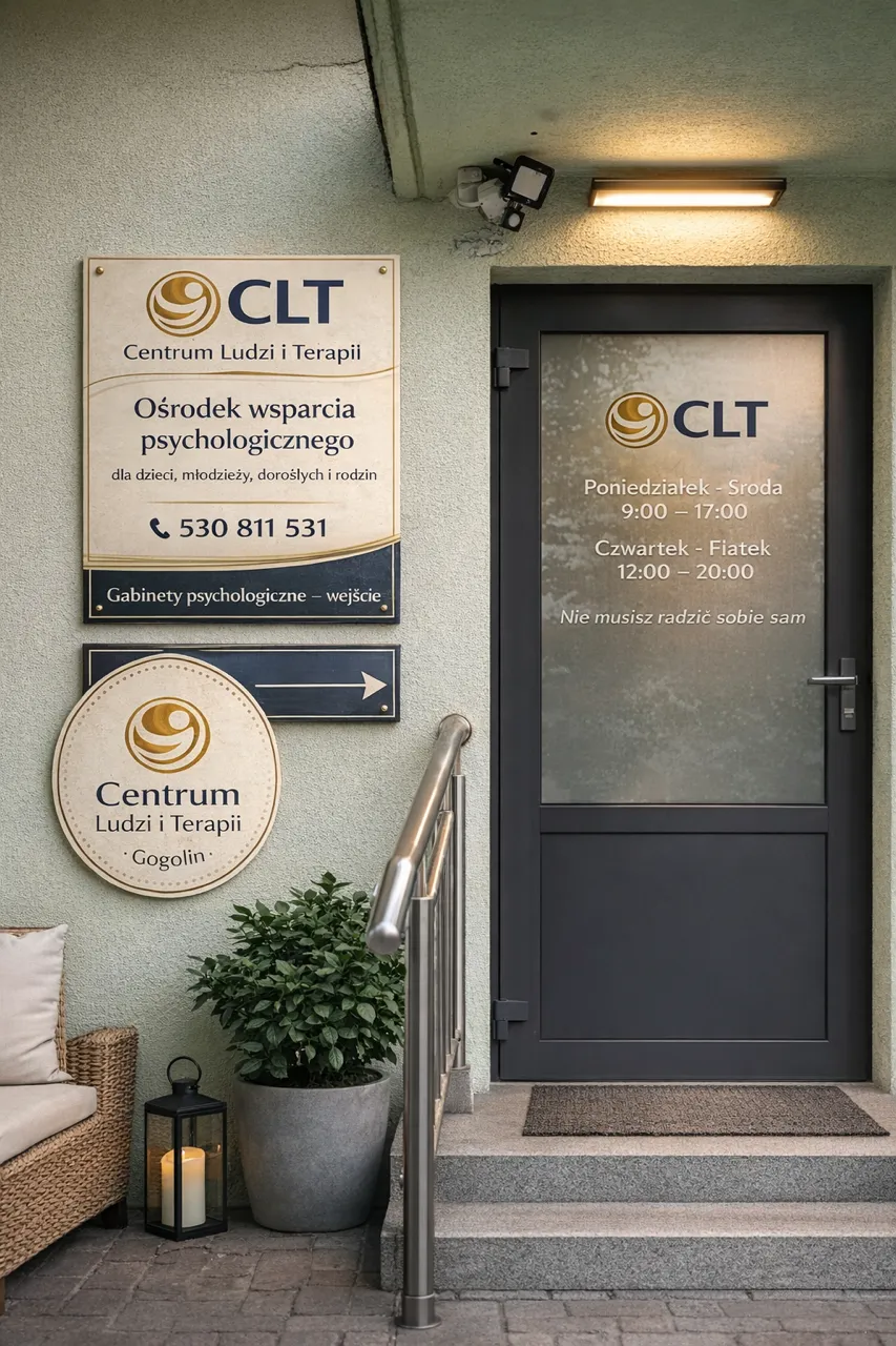 Wejście do CLT – Centrum Ludzi i Terapii w Gogolinie.