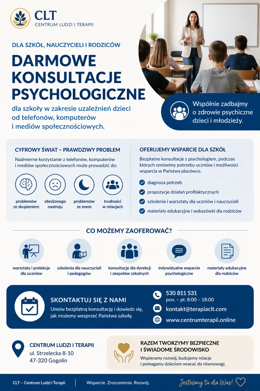 Plakat dotyczący darmowej konsultacji w CLT.
